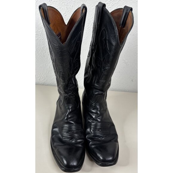 Luskeys Ryons Men 9.5 D Fort Worth Western Cowboy Dress Boots Black Leather EUC main image 9